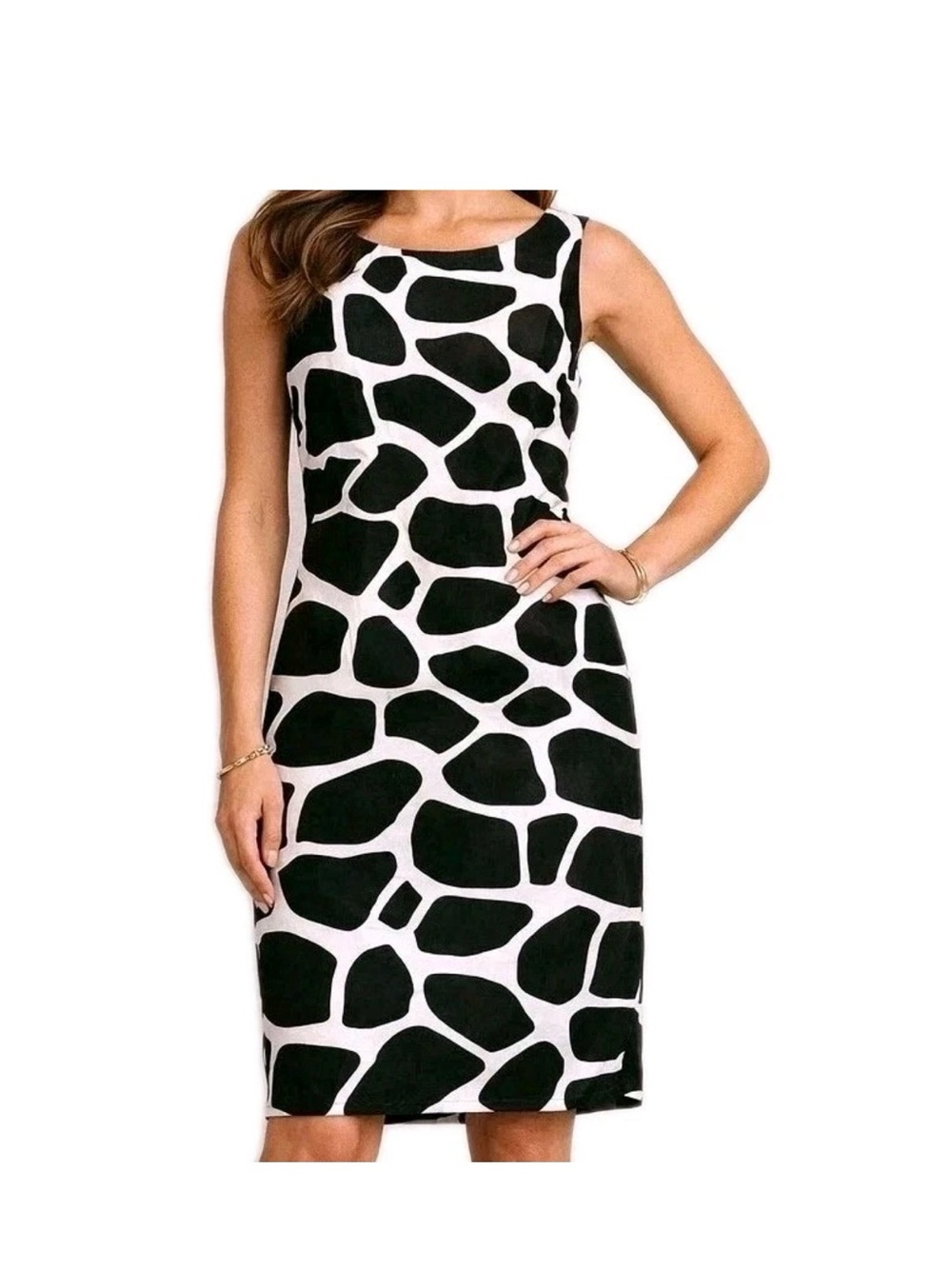 Talbots Black and White 100% Pure Silk Sleeveless Midi Dress